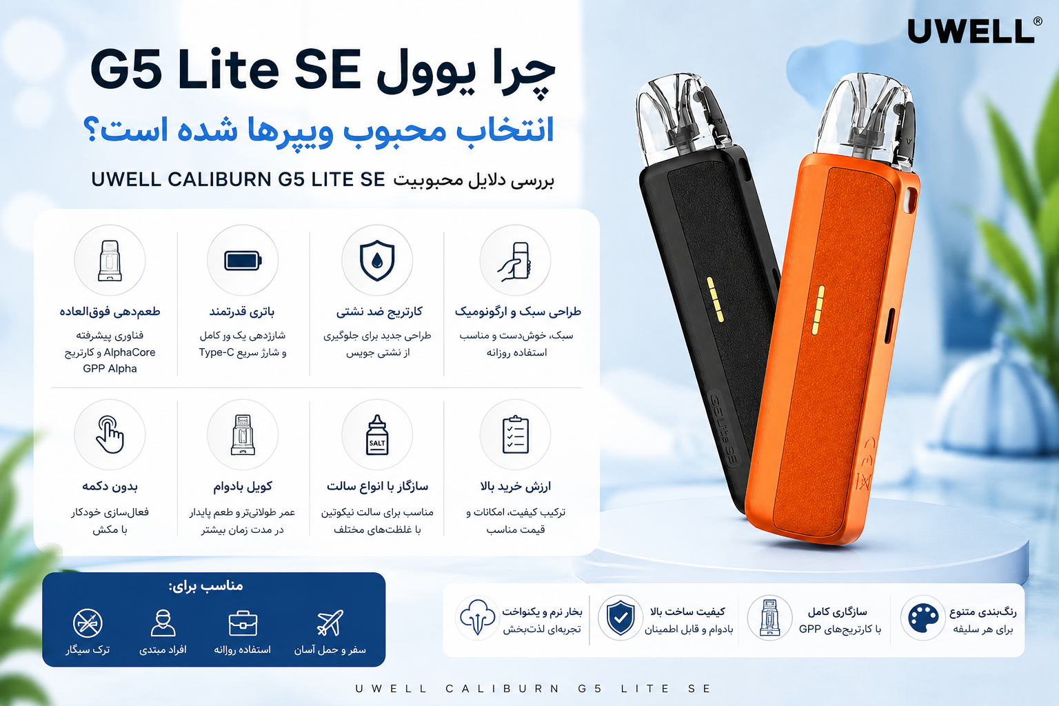 چرا پاد یوول G5 Lite SE به انتخاب محبوب ویپرها تبدیل شده است؟ بررسی دلایل محبوبیت UWELL CALIBURN G5 LITE SE