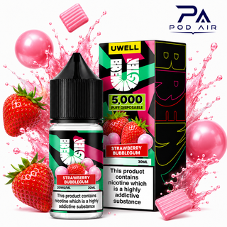 سالت توت فرنگی آدامس بادکنکی یوول Uwell Strawberry Bubblegum 30ml با طعم شیرین بابل گام و استرابری تازه