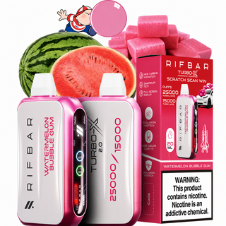 پاد یکبار مصرف ریف بار توربو ایکس 25000 پاف طعم هندوانه آدامس بادکنکی Watermelon Bubble Gum